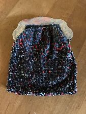 Vtg Hand Beaded Seed Bead Art Deco Clutch Coin Change Clutch Bag 1950's picture