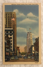Battle Creek MI-Michigan, Michigan Avenue Looking West, Vintage c1951 Postcard picture