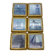 VTG Ernst Pohlman ceramic nautical tiles coaster wall hangers brass frame ships  picture