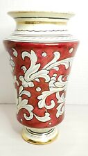Vintage Italian Deruta Hand Painted Vase Art Pottery Ceramic Burgundy Gold 8