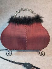 Vtg Variegate Red/Black Purse Night Light With Faux Fur And Beaded Handle picture