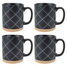 Modern Checkered Raw Clay Base Black 13-Ounce Ceramic Coffee Mug Set of 4 picture