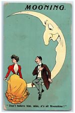 1908 Anthropomorphic Crescent Moon Mooning Couple Fighting Doms IL Postcard picture
