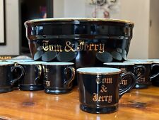 Vintage HALL Tom & Jerry Punch Bowl Set w/12 Mugs Black picture