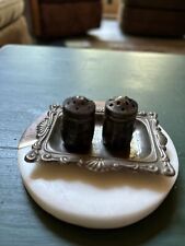 Vintage Silver Plate Tiny Tray And Sterling Salt And Pepper Shakers. picture