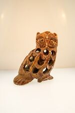 Hand Carved Soapstone Owl Figurine with Baby Owl Inside Sculpture Statue 3” Tall picture