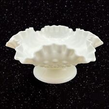 Vintage Fenton Milk Glass Pedestal Dish Hob Nail White Compote Dish Ruffle Bowl picture