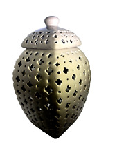 Pierced Reticulated Ginger Jar Canister with Lid Ceramic 11.5