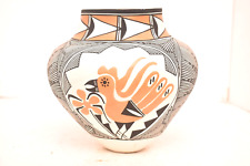 Native American Indian Pottery Acoma Handmade FINE LINE BIRD Pictorial Vase OLLA picture