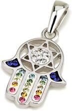 Hamsa Pendant in Sterling Silver With magen david Crystals Gemstones + Necklace picture