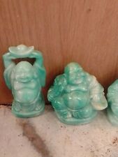 3” Desktop Sm Green Resin Buddha Statues Big Fat Happy Laughing Buddha Set Of 4 picture