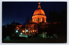 State Capitol Building At Night Jackson Mississippi Vintage Unposted Postcard picture
