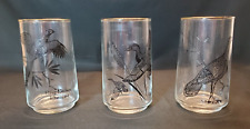 Vintage MCM Set of 3 Game Bird Wildlife Highball Glasses Duck Pheasant Gold Rim picture