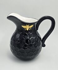 Busy Bee Pitcher Or Vase Yellow Bee On Black Hex 2 Pack picture