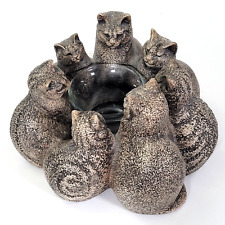 WINDSTONE EDITIONS CIRCLE OF 7 CATS VOTIVE CANDLE HOLDER PENA 2000 VINTAGE picture
