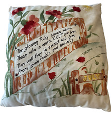 Antique Embroidered Society Silk Pillow Art Nouveau Flowers July Theme Poem picture