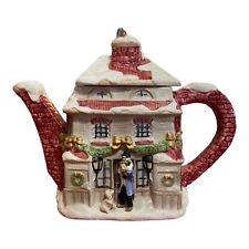 VTG 1987 Fitz & Floyd Christmas Teapot House Dickens Christmas Carol Tiny Tim picture