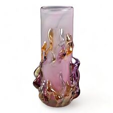 ION TAMAIAN Hand Blown Art Glass Vase Pink Fused Glass Romania picture