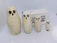 Vintage Wood Matryoska Owl Dolls 4 Piece SET W/ BOX picture