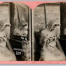 c1900s Lovely Young Lady Undress Dress Real Photo Stereoview Sexy Girl Woman V46 picture