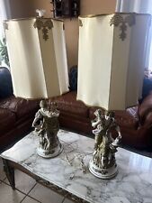 Vintage L & F Moreau Hand Painted Spelter Lamp Pair picture