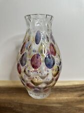 Vintage Borske Sklo Czech glass 'Nemo' vase - clear with gold, blue &purple dots picture