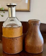 Antique 19th Century Travelling Hand Blown Glass Scent Bottle in Leather Case picture