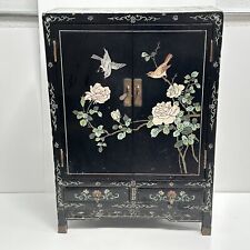 Vintage Hand Carved Asian Oriental Black Lacquer Jewelry Box Cabinet picture