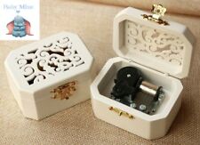WHITE WOOD OCTAGON CARVING MUSIC BOX ♫  BABY MINE ♫ picture