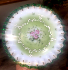 Vintage Fenton Emerald Crest Hand Painted Charleton Roses Plate picture