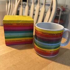 Vintage RUSS Berrie Rainbow Stripe  Cutout Coffee Mug Cup 1980s NEW IN BOX picture