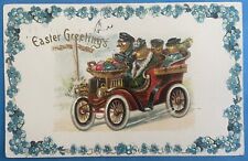 Vintage 1910 Easter Greetings Postcard Anthropomorphic Chicks in Car With Eggs picture
