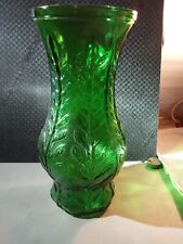 VTG FTD Emerald Glass Fern Leaf Pattern Vase Textured picture