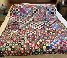 ANTIQUE (1950) Patchwork Handmade Quilt King 83.5”x85.5” Multicolor Heavyweight picture