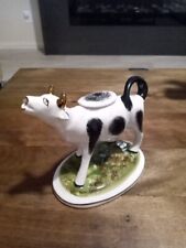 Antique Black/White  Staffordshire Pottery Cow Creamer Figurine 19thC  England picture
