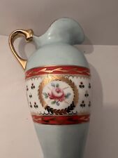Vintage Aqua blue Grecian style Vase/creamer pitcher ewer gold gilded handle 7” picture