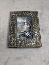 Hand Painted 3D Church In Vintage Wood and Metal Picture Frame 6.5