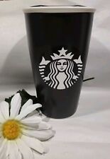 Starbucks 2016 Black Matte Ceramic Coffee Tumbler With Plastic Lid 12oz picture