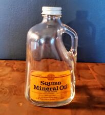 Vintage Squibb Mineral Oil Apothecary Clear Glass Bottle with Label 1 Pint  picture
