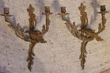 Vintage Heavy Brass Candle Holders Candelabra Set 2 Wall Hanging Nice Pair picture
