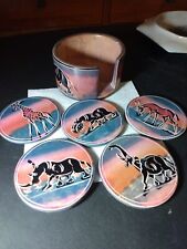 Soapstone Coaster Set  African Safari Animals Set Of 5 With Holder Hand Painted picture