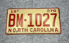 Vintage 1970 North Carolina License Plate BM 1027 Red Letters Man Cave Decor picture