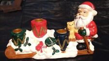 RARE VTG World Bazaars Santa & Drums- 3 Taper Candle Holder Holiday Centerpiece picture