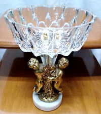 VTG Compote Candy/ Fruit Dish Cherub Holding Crystal Bowl 10” Tall Marble Base picture