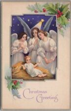 1924 CHRISTMAS GREETING Postcard Nativity Scene Baby Jesus / Angels STECHER 791D picture