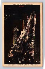 Akron OH-Ohio, Aerial Night South Main Street, Advertisement, Vintage Postcard picture