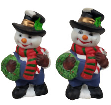 Ceramic Snowmen Christmas Napkin Rings Set Of Two 3.5 Inches Tall picture
