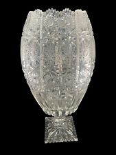 VTG Queens Lace  Cut Crystal Pedestal Oval Shaped Vase 13 1/2