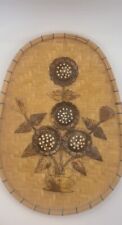 VTG Boho Chic Textured 3D Wooden Flowers Oval Wall Art Plaque picture