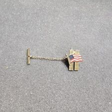 Vintage 9/11 Twin Tower American Flag Tie Tack Lapel Pin Gold Tone Enamel Flag  picture